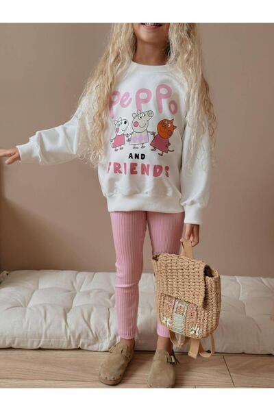 RAPAPA Girl's Peppa Pig Printed Girl's Sweatshirt - Leggings Set 4057 P