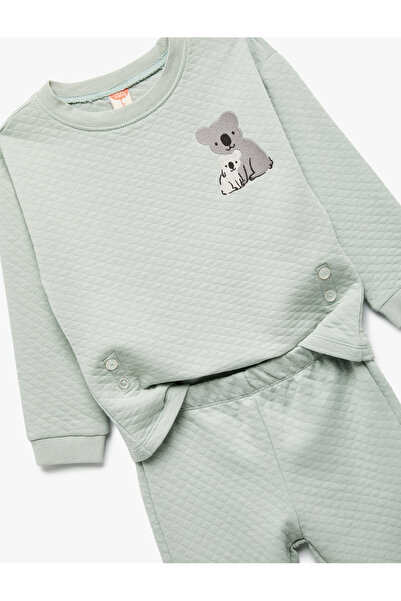 Koton Quilted Long Sleeve Crew Neck Koala Embroidered 2-Piece Set