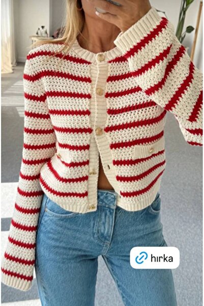 sienna Marka Model Düğmeli Çizgili Hırka