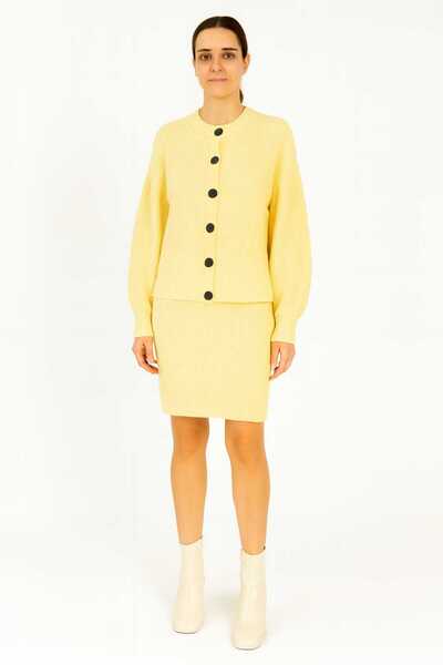 Maison La Femme Women's Knitwear Set Round Neck Buttoned Jacket Skirt Bottom Top Knitwear Set