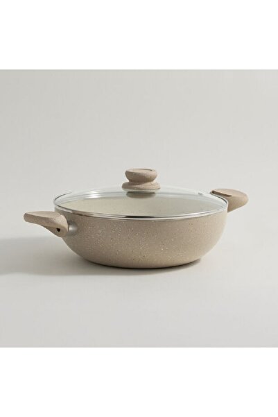 Alberto مقلاة ووك من الألومنيوم بغطاء زجاجي 28*9*42 سم، كريمي