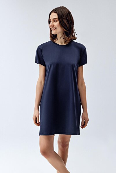 Brix Women's Short Sleeve Bell Dress Navy Blue Color