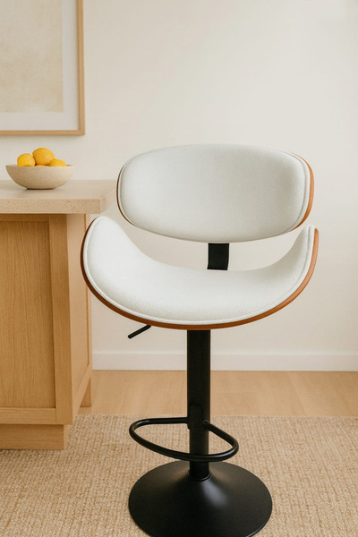 DEC49 Wooden bar chair with multi-colored linen