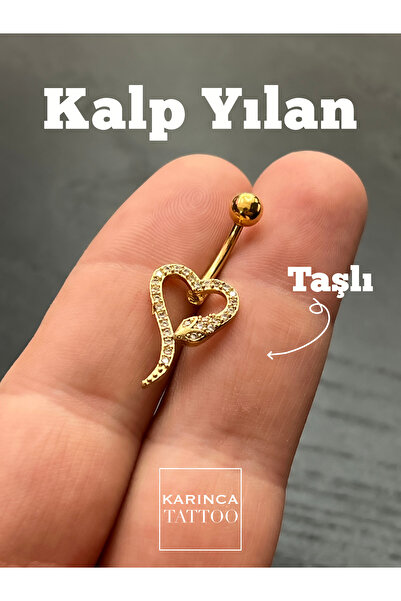 Karınca Piercing Kalp Yılan Taşlı Göbek Piercing Belly Button Piercing