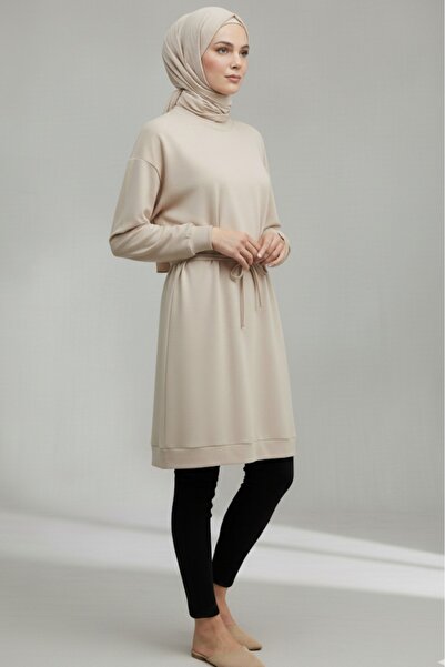 İpli Women's Hijab Oversize Cream Tunic