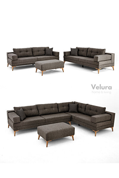 Velura Home & Living Zeri Modüler Yataklı Koltuk Takımı & 2 Adet Üçlü Kanepe ...