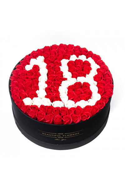 velve Aranjament floral personalizat cu numere cutie rotunda neagra cu 55 tra...