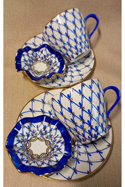 BY.RAYKA PORSELEN El Dekor YILDIZ PORSELEN EL BOYAMA 2Lİ ÇAY FİNCANI VE LOKUMLUK