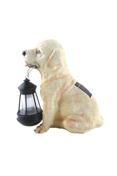 TOPI TOY Lampa solara, model catelus, pentru gradina sau terasa, cu felinar, lumina alba, inaltime 24.5 cm