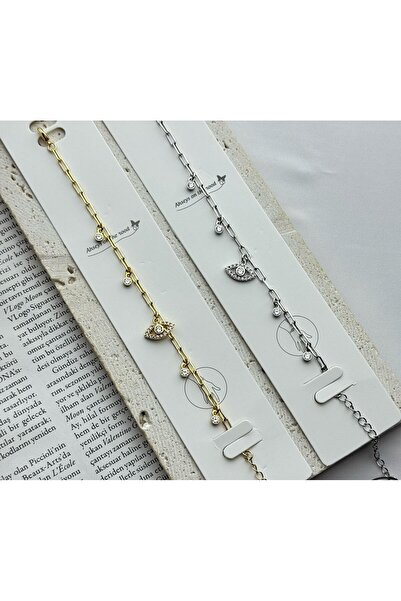 CA SHOPPİNG سوار من الفولاذ المطلي بالذهب مع حجر على شكل عين