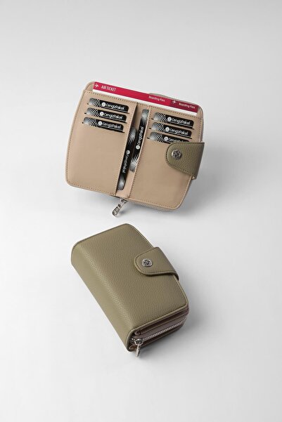 CENGİZ PAKEL Orta Boy Çıt Çıt Detaylı Kadın Cüzdan/Portföy - 65300 - Haki/Vizon