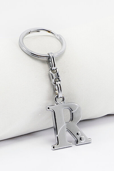 biuti حلقة مفاتيح معدنية فضية اللون على شكل حرف R / زينة للحقائب