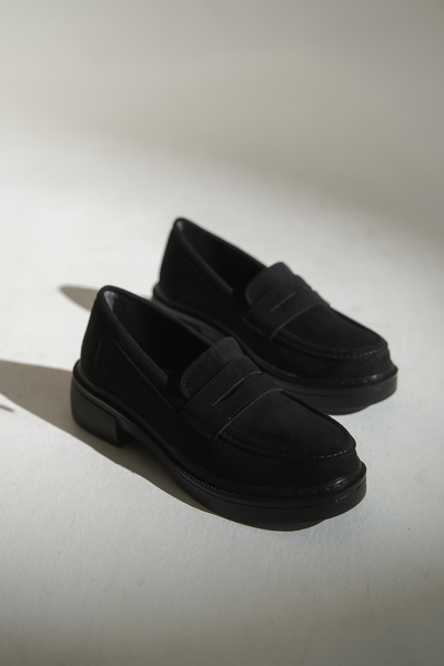 HVZ Exclusive Siyah Süet Kadın Loafer Günlük Rahat Ayakkabı , Okul, Kolej Lise Ayakkabısı Makosen