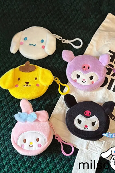 MİLSO Мини плюшен портмоне с герой на Sanrio - чарм с цип и ключодържател - 10x9 cm - 1 брой, произволен