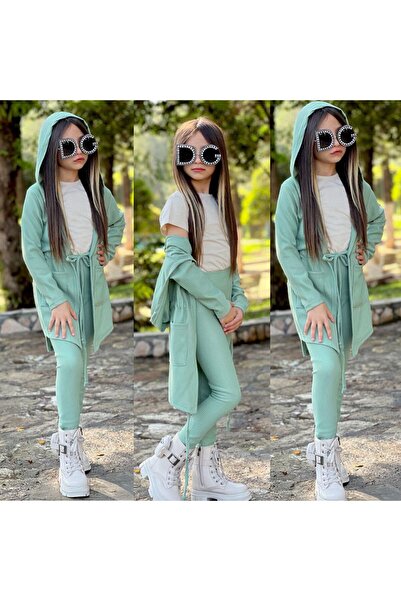 KOKOŞ BEBEK Girl's 3-Piece Lycra Ottoman Set – Hooded Top, Leggings & Badi / Ages 2-12