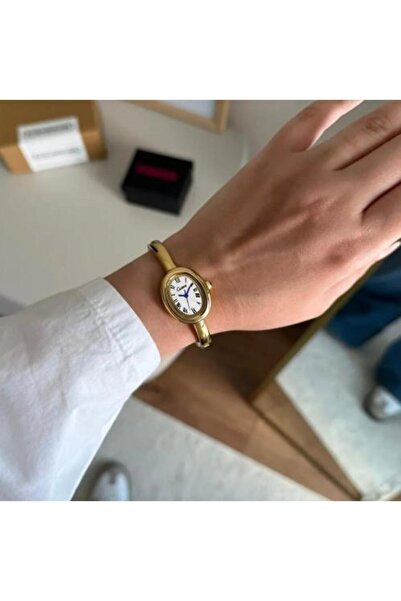 catera ساعة نسائية من الفولاذ، لون ذهبي، مينا بيضاء