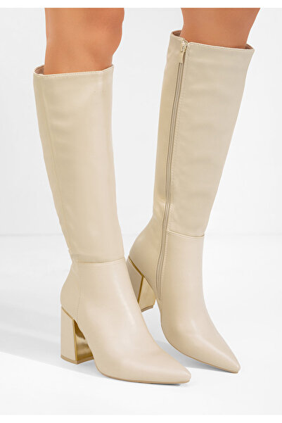 B T Shoes Ψηλές μπότες με χοντρό τακούνι Emalia μπεζ