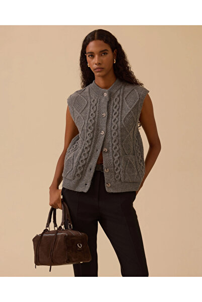 SEÇİL Düğmeli Örgü Desenli Triko Yelek