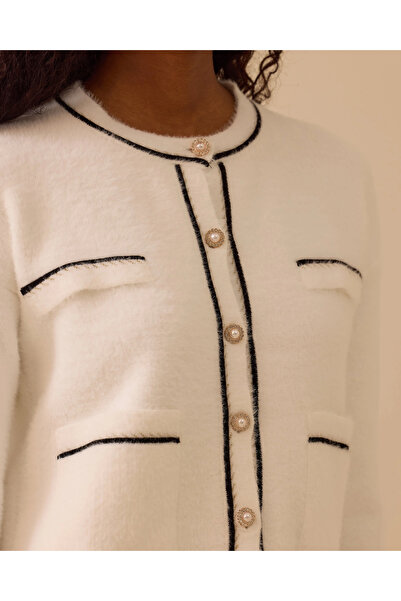 SEÇİL Düğmeli Biye Detaylı Triko Hırka