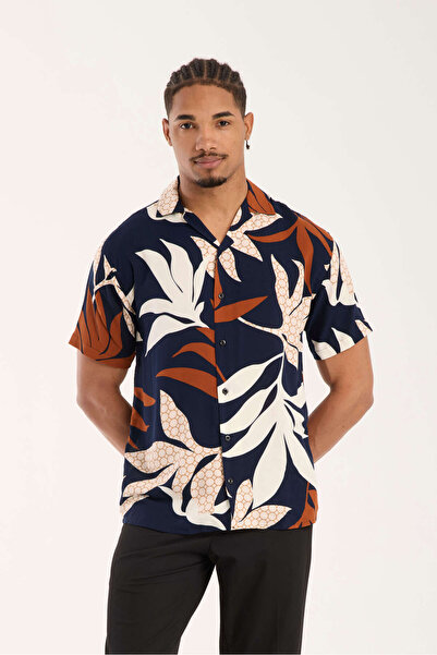 İLKCET MODA Чоловіча сорочка оверсайз з етнічним візерунком