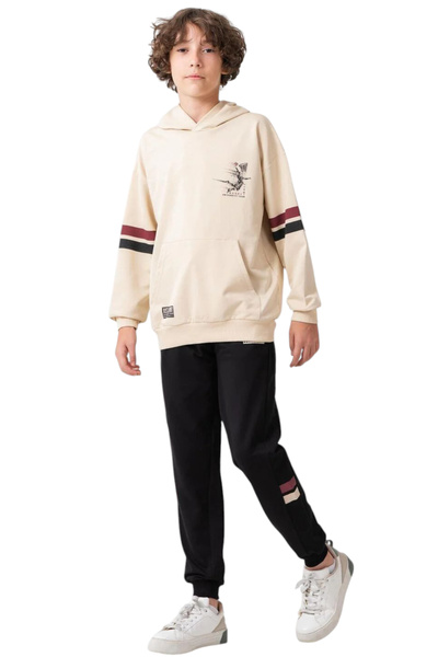 İrem Çocuk Giyim Boys' Front and Back Basketball-Themed Hooded Tracksuit Set