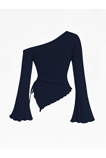 MOONBULL Women's Asymmetrical Cut Side Gathered Winter Long Spanish Sleeve Blouse