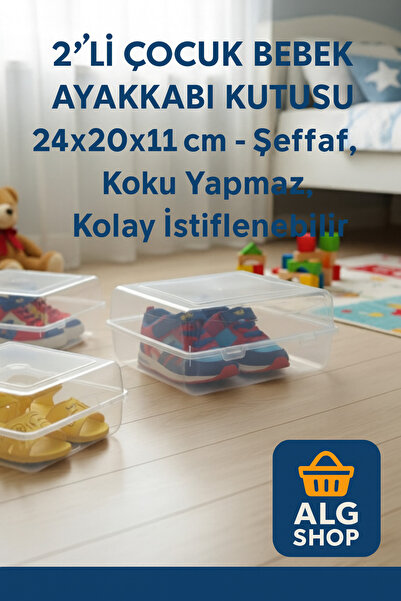 Febros 2 li Çocuk Bebek Ayakkabı Saklama Kutusu 24x20x11 cm İstiflenebilir Şe...