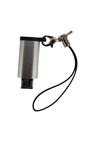 Stef's Cat Type C to micro USB adapter with Stef's Cat keychain holder, silver, 2.6x1x0.5cm