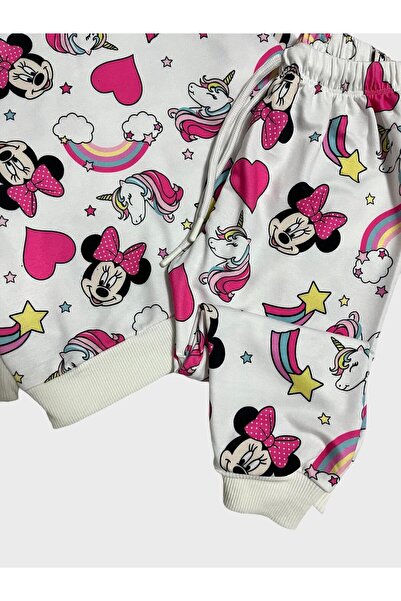 Pajama Shop Girls' Cotton Fabric White Color Rainbow Heart Star Pattern Long Sleeve Winter Tracksuit Set