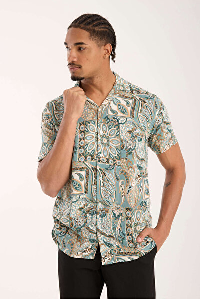 İLKCET MODA Ανδρικό πουκάμισο oversize με έθνικ σχέδιο