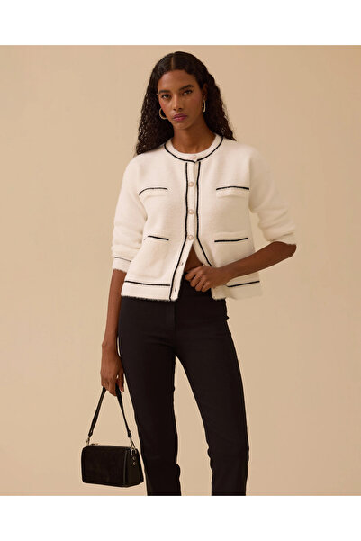 SEÇİL Düğmeli Biye Detaylı Triko Hırka