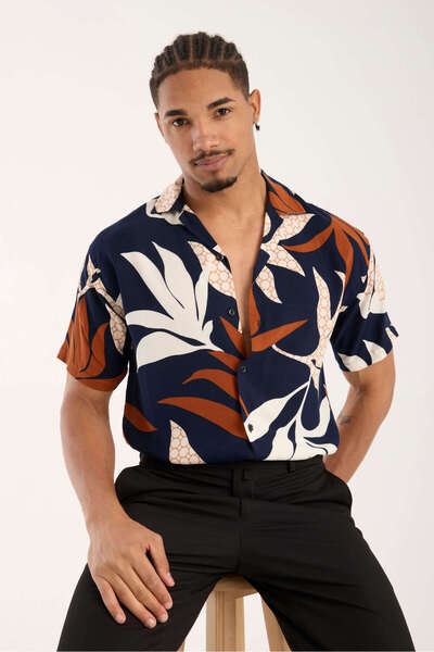 İLKCET MODA Ανδρικό πουκάμισο oversize με έθνικ σχέδιο