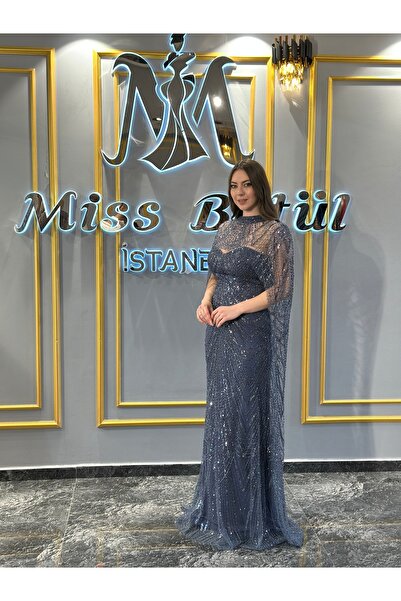 MissBetül Straplez Pelerinli Full Dantel Abiye Nişan Elbisesi