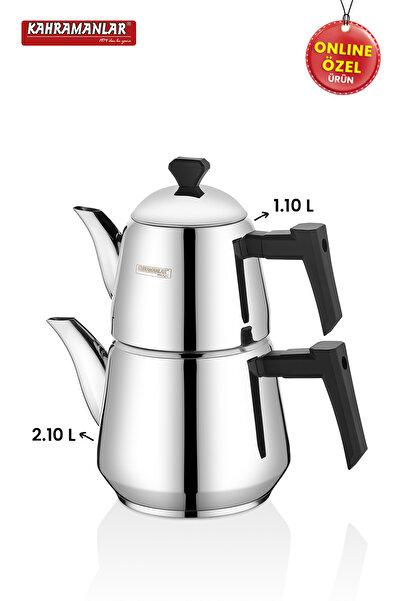Kahramanlar Milano Medium Size Teapot Set Stainless Steel with Steam Lid Platinum