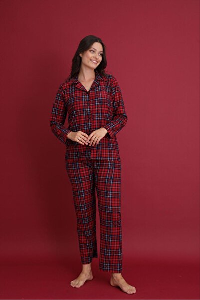 pijamaworld ÖNDEN DÜĞMELİ SÜET PİJAMA TAKIM