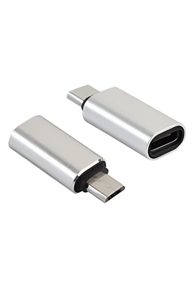 Stef's Cat Type C to micro USB adapter with Stef's Cat keychain holder, silver, 2.6x1x0.5cm