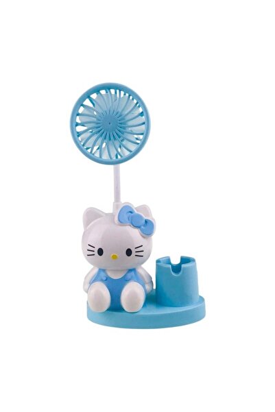 velve Ventilator cu suport pentru birou HeLLO K si decoratiune pisica, Albastru