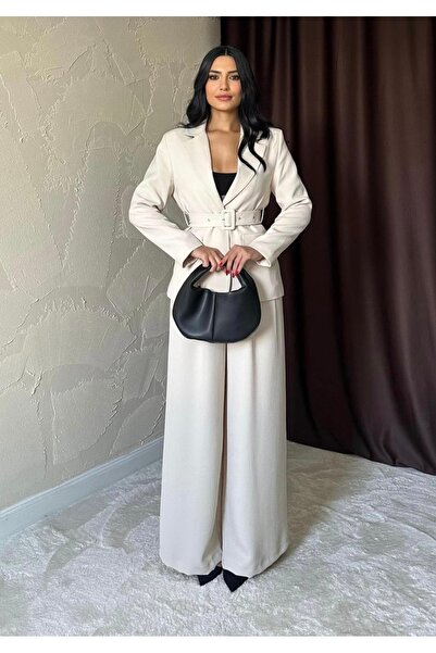 Genel Markalar RAMIMSE Bej Cep Kapaklı Ve Kemerli Ceket