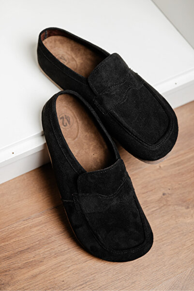 by selvi Lukka Shoes London Men's Black Suede Loafer Sabo Slipper Shoes