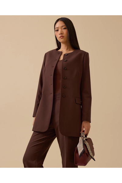 SCL Yuvarlak Yaka Düğmeli Uzun Ceket