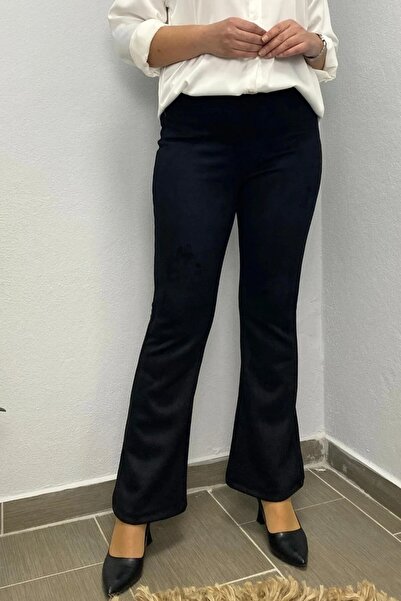 Mia Butik Women's Black Suede Spanish Leg Special Series Trousers