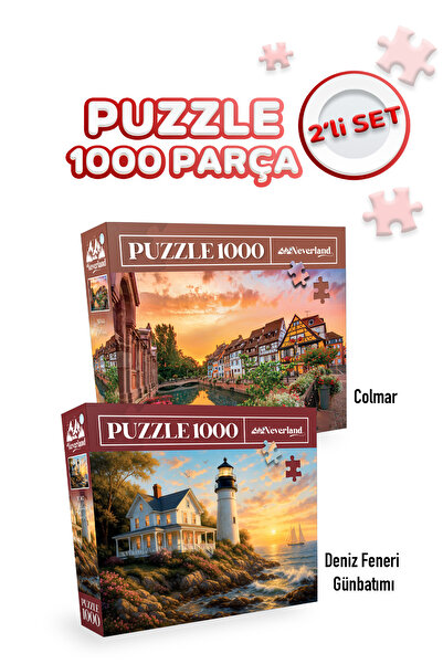 Neverland 2 ADET 1000 PARÇA PUZZLE- COLMAR VE DENİZ FENERİ GÜNBATIMI