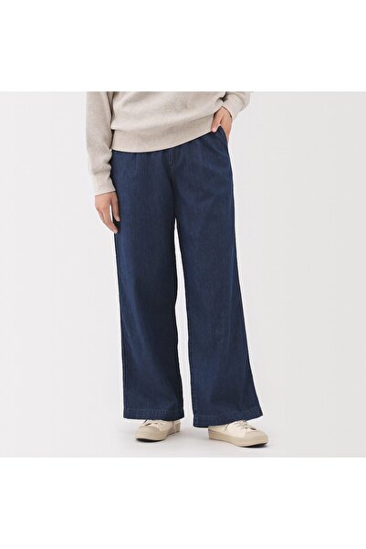 Muji Light Weight Denim Pleated Wide Pants