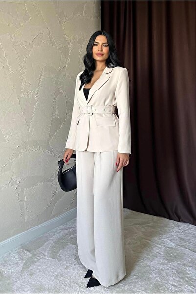 Genel Markalar RAMIMSE Bej Cep Kapaklı Ve Kemerli Ceket