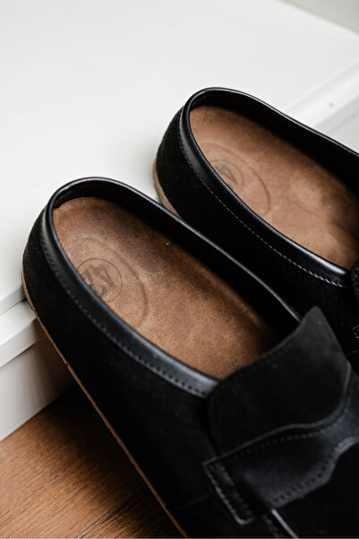by selvi Lukka Shoes London Men's Black Suede Garnished Sabo Loafer Slippers Shoes