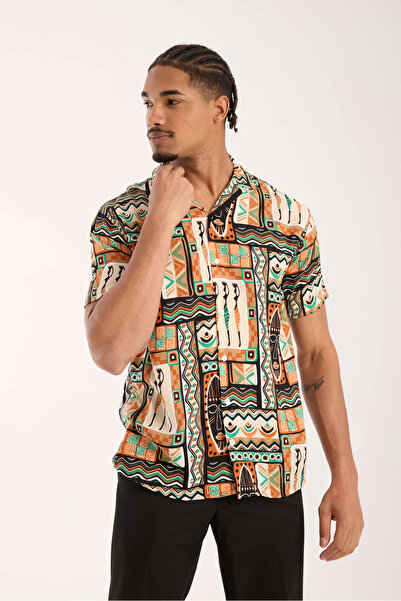 İLKCET MODA Ανδρικό πουκάμισο oversize με έθνικ σχέδιο