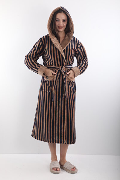 Wild Love 100% Bamboo Women's Striped Hooded Dressing Gown / Bathrobe