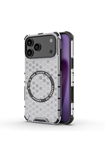 Stef's Cat Transparent Case for iPhone 17 Pro, HoneyComb Shield MagSafe, S54, Metal, White