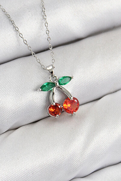 Skygo Brass Zircon Stone Cherry Model Silver Color Women's Necklace