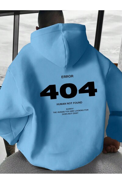 ModaQamar 404 Human Not Found Ön Arka Baskılı Oversize Kanguru Cep Siyah Kapüşonlu Sweatshirt Hoodie